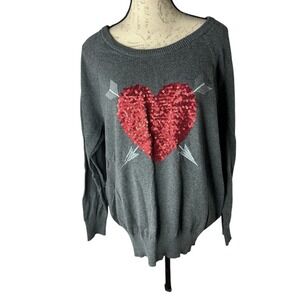 Women's Torrid Gray Sequin Heart Sweater Size 1 (1X)‎